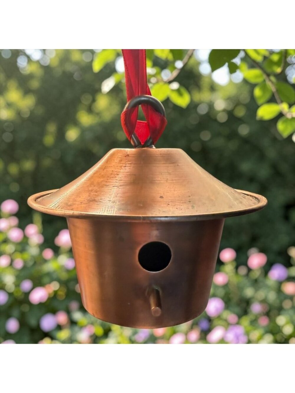 Smith & Hawken Copper Hanging Birdhouse With Red Ribbon Made In Turkey